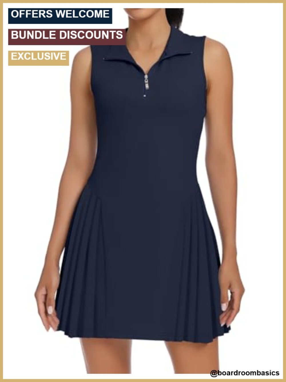 Sleeveless Pleated Tennis Dress with Shorts 1/4 Zip Golf Athletic